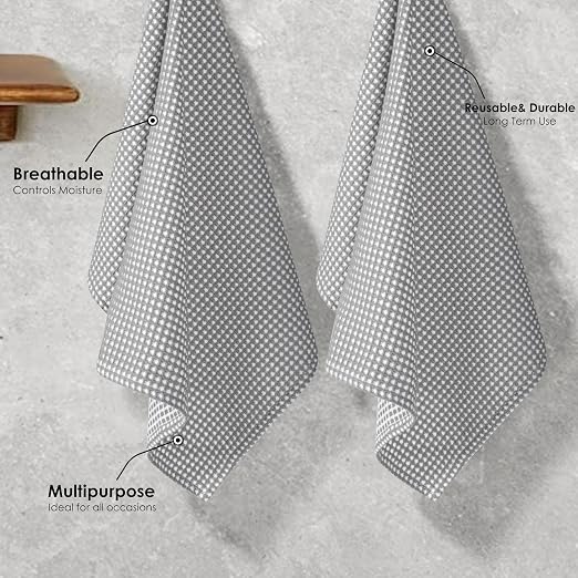 12 Pack Dual Reversible Waffle Weave Dish Cloth, 12x12 Inch, 100% Cotton, Absorbent Dishcloth Set, Quick Dry, Soft for Cleaning, Wiping, Hand Towels, Dish Rags, Durable, Ash Grey