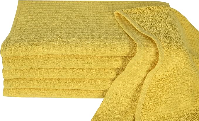 DishCloths Kitchen|Waffle Terry Check Weave Hand Towels|Cotton 12x12 Reusable Dish Rags Washing Scrub Cleaning Dishes|Dish Bar Mop Towels Hand Wipes|Spring Easter Basket Decor|6 Pc -Lemon Yellow
