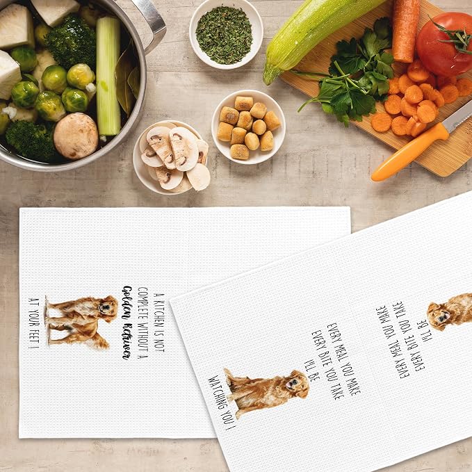 Golden Retriver Dog Kitchen Towels Set of 2, Funny Dog Kitchen Decor, Dogs Gifts for Women Men Hand Towel, Pet Owner Gift Decorative Tea Towels Dish Towel 16x24 Inch