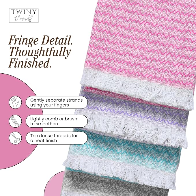 TWINY threads Chevron Weave Kitchen Towel Multi Color Set, Premium 100% Cotton Kitchen Linen, Absorbent, Quick Drying, Machine Washable, Multi Purpose Towel for Drying Dishes, Set of 12, 16"x26"