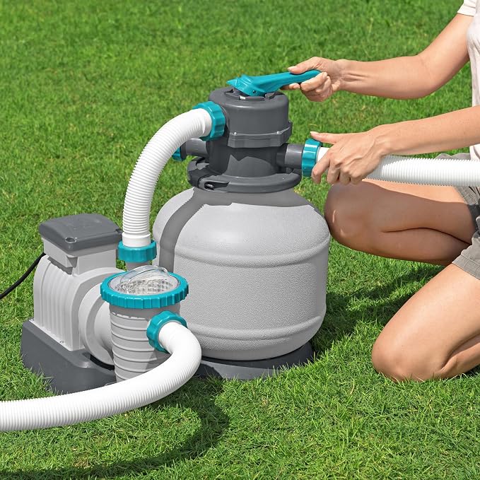 Bestway 2,200 Gallon Sand Filter Pool Pump for Above Ground Swimming Pools up to 14,400 Gallons with Pre-Filter Strainer Basket & Valve Adapter Set