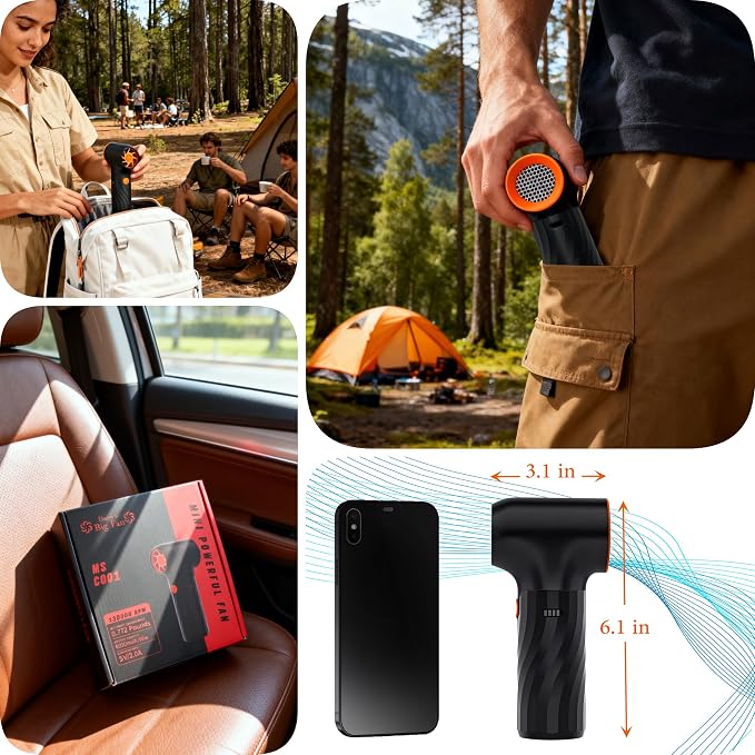 Multifunctional Compressed Air Blower Duster-130000RPM Power Electric Duster, 3-Gear Adjustable Mini Blower with Fast Charging, for Computer, Keyboard, House, Outdoor and Car (Black with Orange)