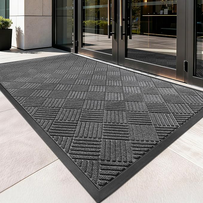100pointONE Front Door Mat, Heavy Duty Indoor Outdoor Doormat, 72" x 36" Low Profile Outdoor Mats for Home Entrance, Stain and Fade Resistant Welcome Mat Ideal for High Traffic Area, Diamond Grey