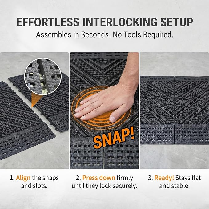Heavy Duty Outdoor Boot Scraper Mat, 29.5" x 17.5" Mud & Snow Doormat with Stiff Nylon Bristles, Modular Interlocking Shoe Cleaner for Patio, Garage, Garden, High Traffic, 1.37" Thick