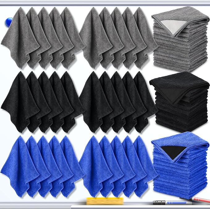 Tudomro 30 Pcs Magnetic Microfiber Cleaning Cloth Dry Erasers Bulk for Most Whiteboards Dry Erase Cloth Cleaner Reusable, Home, Office, 10'' x 10''(Black, Gray,Blue)