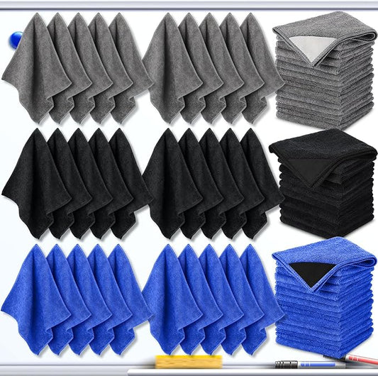 Tudomro 30 Pcs Magnetic Microfiber Cleaning Cloth Dry Erasers Bulk for Most Whiteboards Dry Erase Cloth Cleaner Reusable, Home, Office, 10'' x 10''(Black, Gray,Blue)