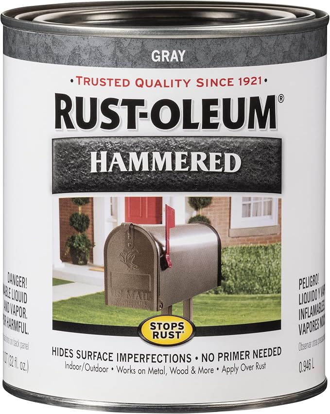 Rust-Oleum 7214502 Stops Rust Hammered Finish Paint, Quart, Gray