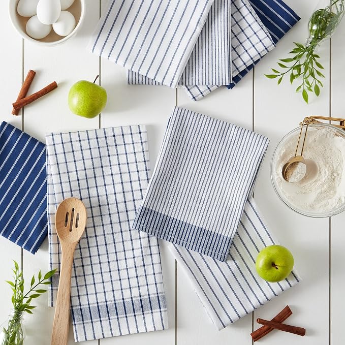 DII Everyday Basic Collection Woven Dishtowel Set, 20x28, Nautical Blue, 8 Piece