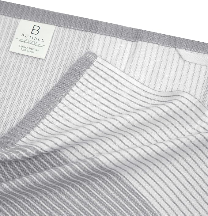 Premium Kitchen Towels (20”x 28”, 6 Pack) | Yarn Dyed Flat Woven Stripe Kitchen Towel Set| 238 GSM | Highly Absorbent with Hanging Loop | Grey