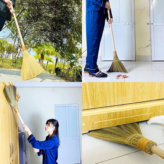 Handmade Whisk Sweeping Broom - Vietnamese Straw Soft Broom for Indoor or Outdoor Sweeping - Broom Decorative 9.45" Width, 39.37" Length