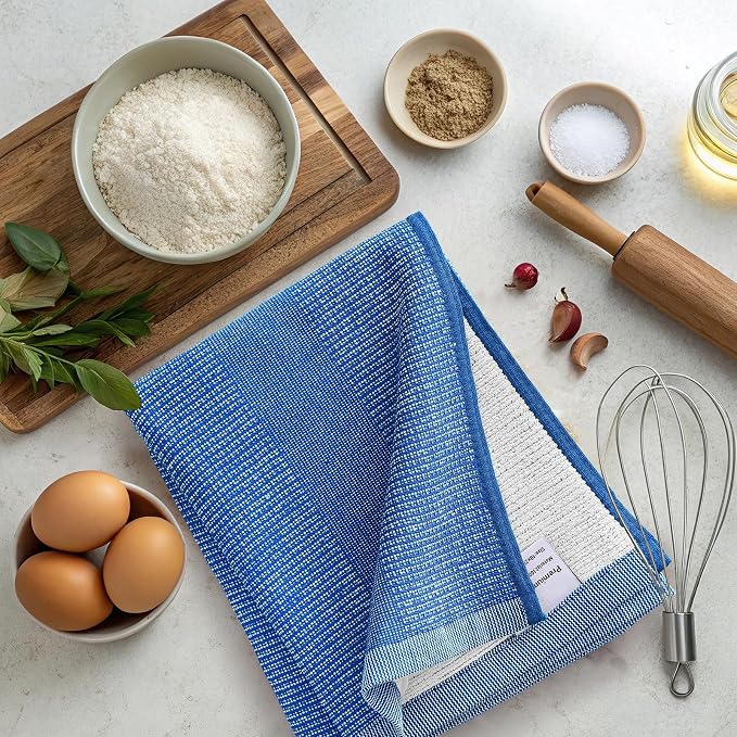 Mordimy Premium Kitchen Towels 6 Pack (18 x 28 Inches, Blueberry), Large Cotton Kitchen Hand Towel, Flat & Terry Dish Towels for Drying Dishes, Super Absorbent Tea Dishtowels Set with Hanging Loop