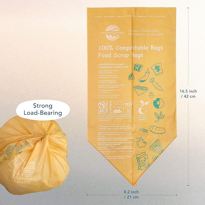 100% Compostable Trash Bags, 2.6 Gallon +3 Gallon+13 Gallon, Extra Thick, Food Scrap Waste Bags & Tall Kitchen Food Waste Bags, US BPI ASTM D6400 and Europe OK Compost Home Certified