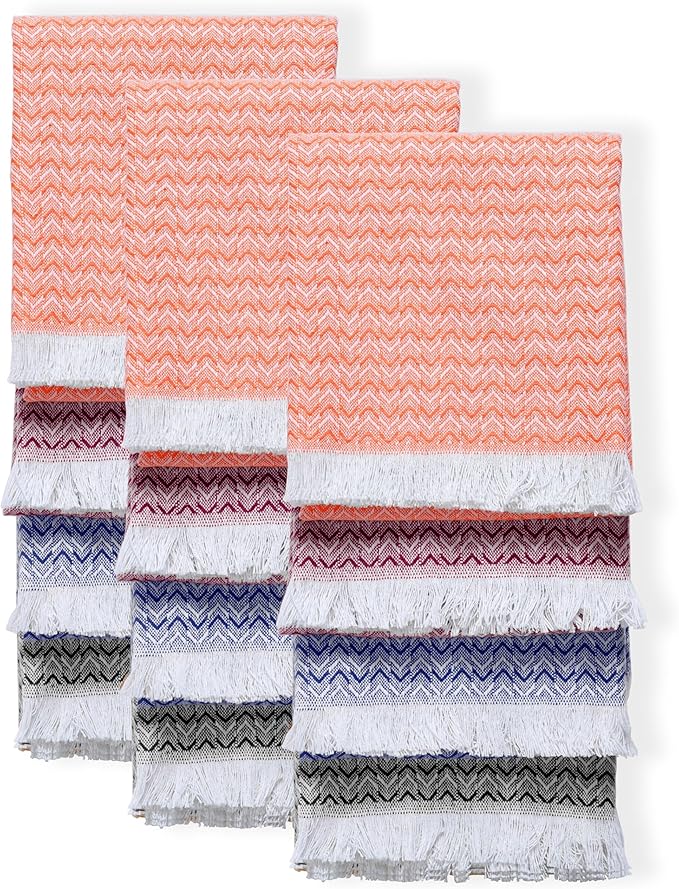 TWINY threads Kitchen Dish Towel Chevron Weave Mixed Color Pack, Premium 100% Cotton Kitchen Linen Set, Absorbent Quick Drying Dish Rags, Washable Reusable Multi Purpose, Set of 12, 16x26 Inches