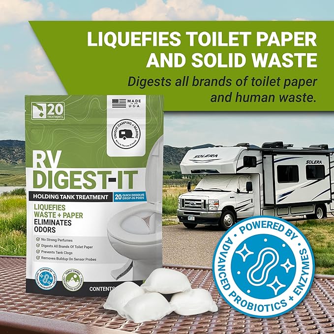 Unique RV Digest-It RV Toilet Treatment, Drop-In Pod - Convenient, Dissolvable, Mess-Free - Eliminates Odors and Liquifies Waste (20 Pods) Amazon Exclusive Packaging