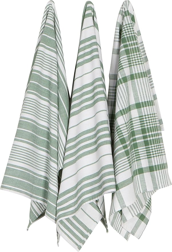 Now Designs Jumbo Woven Cotton Kitchen Towels Elm Green, Set of 3, W24 x L36in