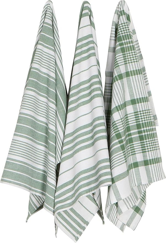 Now Designs Jumbo Woven Cotton Kitchen Towels Elm Green, Set of 3, W24 x L36in