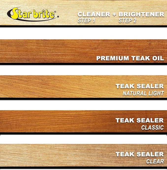 STAR BRITE Premium Golden Teak Oil - Sealer, Preserver & Finish for Outdoor Teak & Other Fine Woods - Step 3-16 OZ (085116PW) & One Step Teak Cleaner & Brightener - 32 OZ (094932), White