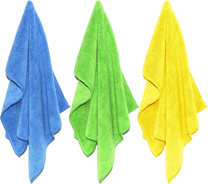POLYTE Microfiber Cleaning Towel (16x24 in, 18 Pack, Blue,Green,Yellow)