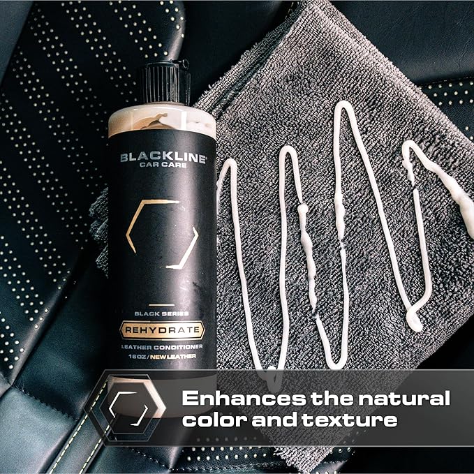 Blackline Leather Cleaner and Conditioner Care Kit with Microfiber Towel and Applicator Pad, Gentle APC and Leather Rehydrate, 2 16 Fl Oz Bottles for Leather Car Interiors