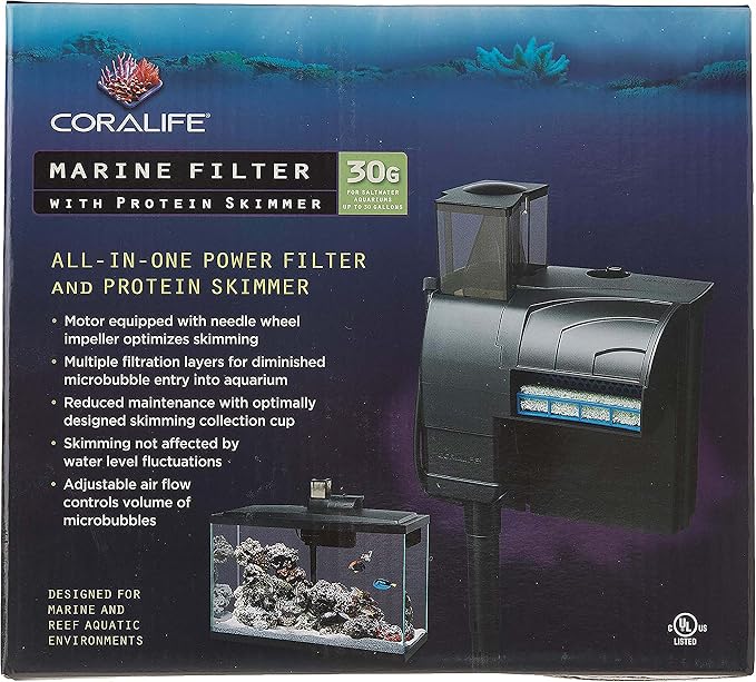 Coralife Aquarium Fish Tank Marine Salt Water Filter And Protein Skimmer, Up to 30 Gallons