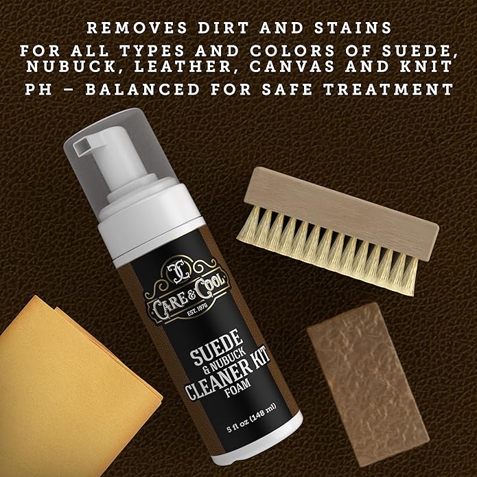 Care & Cool Suede and Nubuck Cleaner Foam Kit (5 oz) - Revitalizes and Refreshes Shoes, Boots, Clothes, and Furniture
