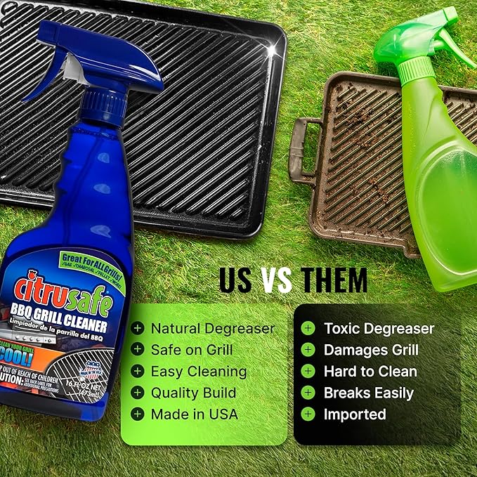 CitruSafe Grill Cleaning Kit - BBQ Grill Cleaner (16oz) and BBQ Grill Scrubber with 3 Heavy Duty Replaceable Scrubber Pads - Formulated to Safely Clean Burnt Food and Grease Off of Grill Surfaces