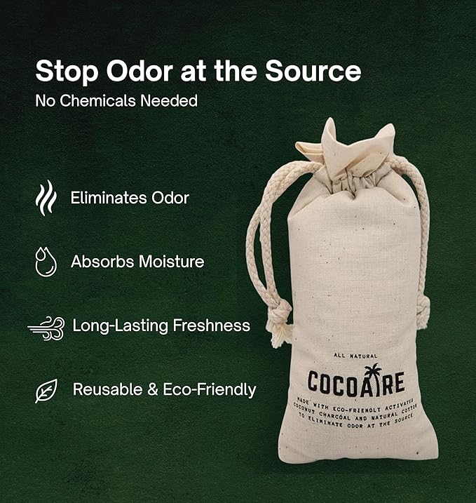 Shoe Deodorizer – Activated Coconut Charcoal Odor Absorber (2 Pack) – Removes Moisture & Odor from Shoes, Gym Bags & Closets – Reusable, Unscented Air Purifying Bags