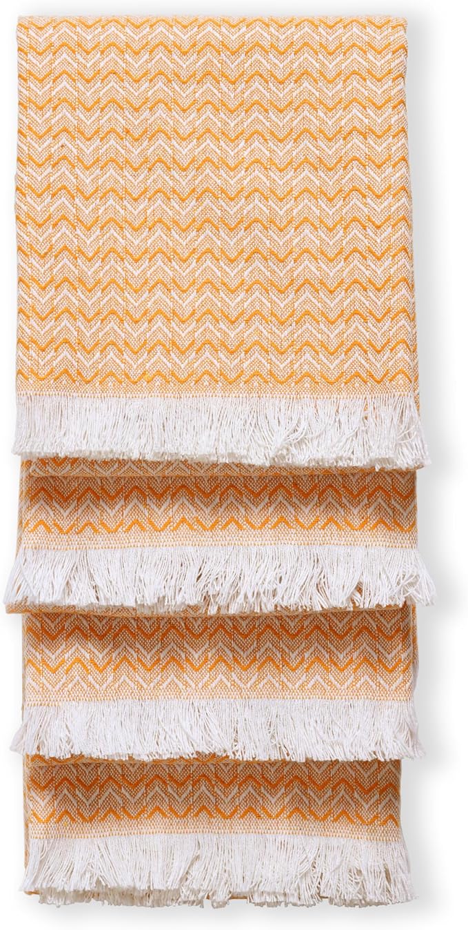 TWINY threads Kitchen Towel Chevron Design, Premium Large Kitchen Linen Set, 100% Cotton Dish Rags, Absorbent Quick Drying Wash Rag for Drying Dishes, Reusable, Set of 4, 16"x26" Inch, Mustard Yellow