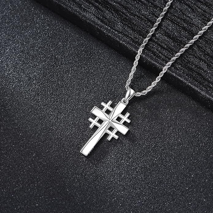 ONEFINITY Religious Cross Pendant Necklace Sterling Silver Origami Cross Pendant Gifts for Women Men Jewelry