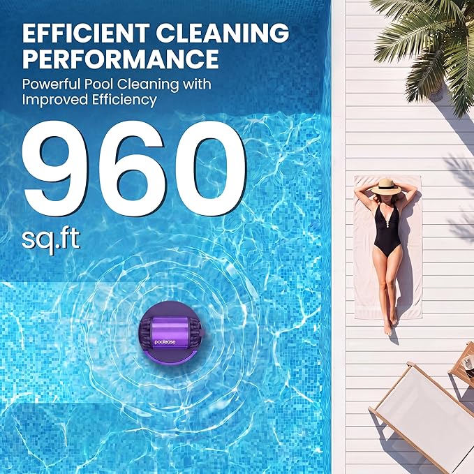 Cordless Pool Vacuum Robot with Dual high-Powerful Motors Provide Strong Suction, Self-Parking, 100 Min Runtime, Robotic Pool Cleaner for Above/In-ground Flat Pool up to 960 Sq.ft