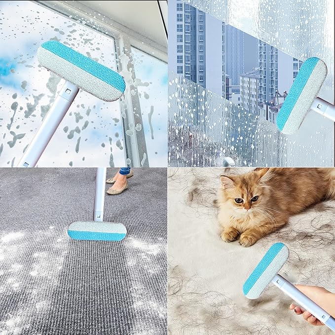 Pet Hair Remover – 4-in-1 Reusable Dog & Cat Hair Removal Tool, Extra Long Handle (23.4"), 2-Pack (Value Set), No-Bend Lint Brush for Furniture, Couch, Carpet, Car Seats & Window Screens