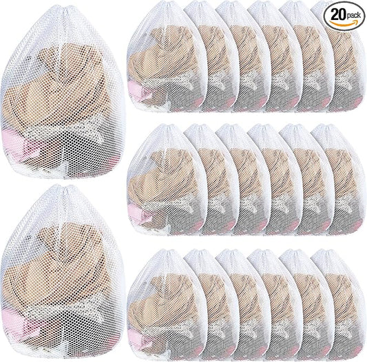 20 Pcs Mesh Laundry Bags Bulk with Drawstring 20 x 24'' White Heavy Duty Mesh Bag Machine Washable Sturdy Large Net Laundry Wash Bag for Dormitory College Apartment Travelling Camping