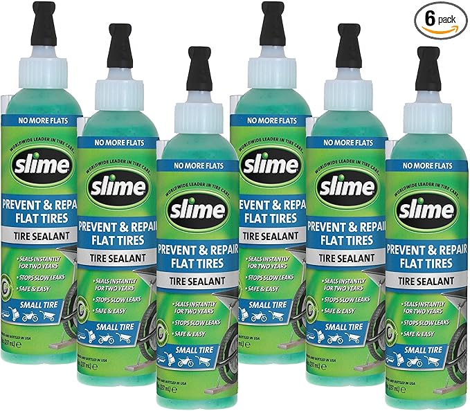 Slime 10007-6PK Flat Tire Puncture Repair Sealant, Prevent and Repair, Small Tubeless Tires, Non-toxic, eco-friendly, 6 x 8 oz bottle