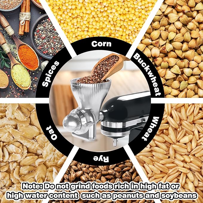 GLINK All Metal Grain Mill Attachment for KitchenAid Stand Mixer,12 Levels Grain Mill Grinder, Grain Mill for Flour, Wheat, Corn, Oats, Buckwheat, Millet and Other Cereals