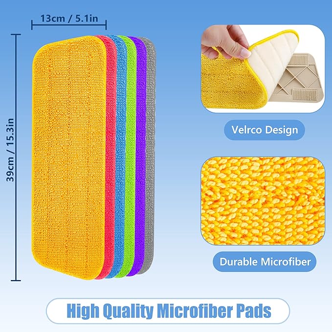 HOMTOYOU Spray Mops with 10 Reusable Pads: Wet Mop for Hardwood Tile Wood Laminate Vinyl - Absorbs Pet Hair Dust