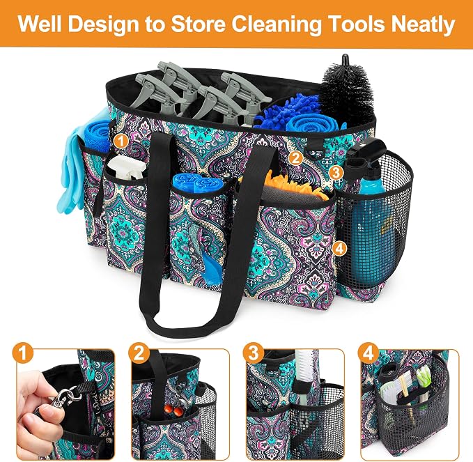 LoDrid Professional Cleaning Tote Caddy for Cleaning Supplies, Cleaning Bag Organizer with Dividers and Handle Strap for Housekeepers Work, Totem, (Bag Only)
