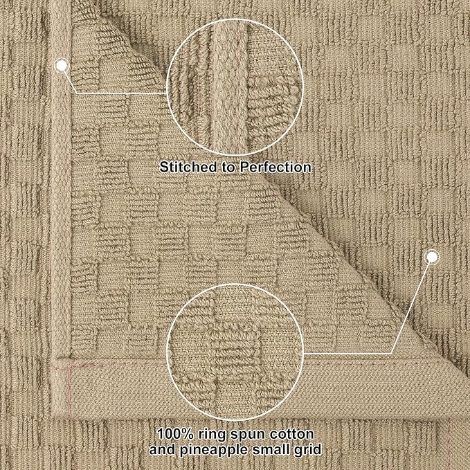 Homaxy 100% Cotton Kitchen Towels and Dishcloths Set, 12 x 12 & 15 x 25 Inches, Set of 8 Bulk Terry Cloth Dish Towels, Super Soft and Absorbent Hand Towel with Hanging Loop, Tan