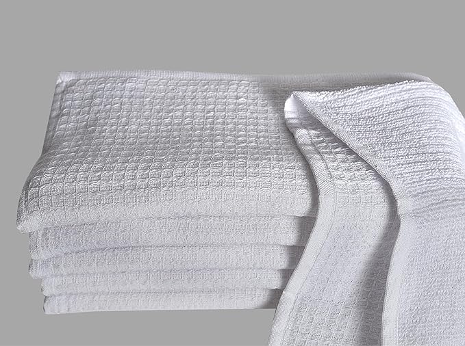 DishCloths Kitchen|Waffle Terry Weave Hand Towels|Cotton 12"x12" Reusable Dish Rags Washing Scrub Cleaning Dishes|Dish Bar Mop Towels Hand Wipes| washcloth |6 Pc Set-White