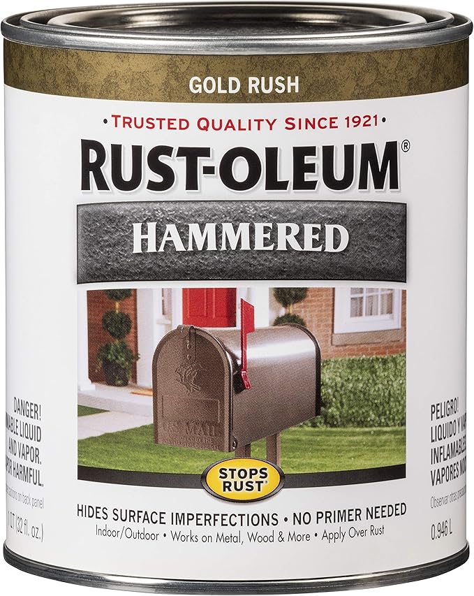 Rust-Oleum 7210502 Stops Rust Hammered Finish Paint, Quart, Gold