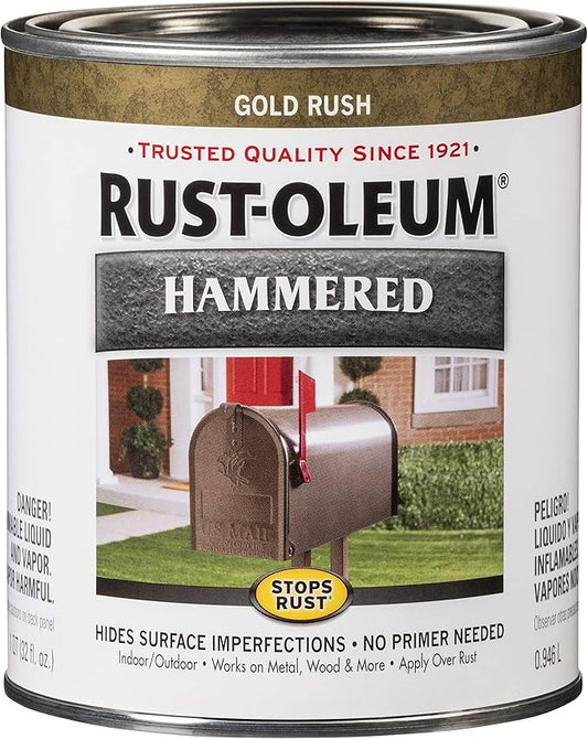 Rust-Oleum 7210502 Stops Rust Hammered Finish Paint, Quart, Gold