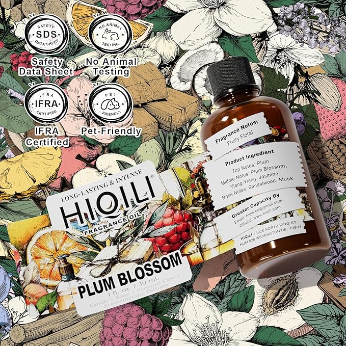 HIQILI Plum Blossom Fragrance Oil for Making Candle, Soap, Inspired by J-M.Lone Plum-Bloom, Linen Spray and Scented Sachets, Use in Essential Oil Diffuser - 1 Fl Oz