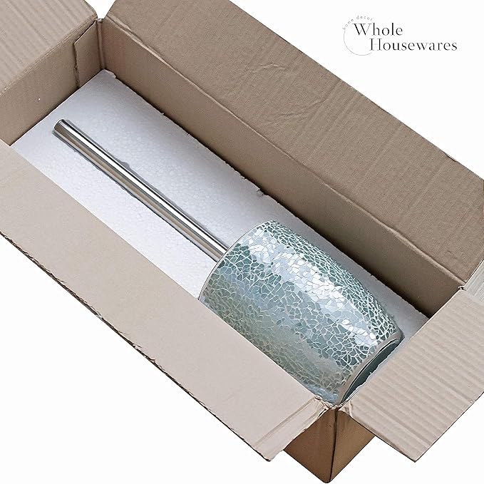 WHOLE HOUSEWARES Modern Toilet Brush Set, Turquoise (1 Glass Mosaic Bathroom Accessory)