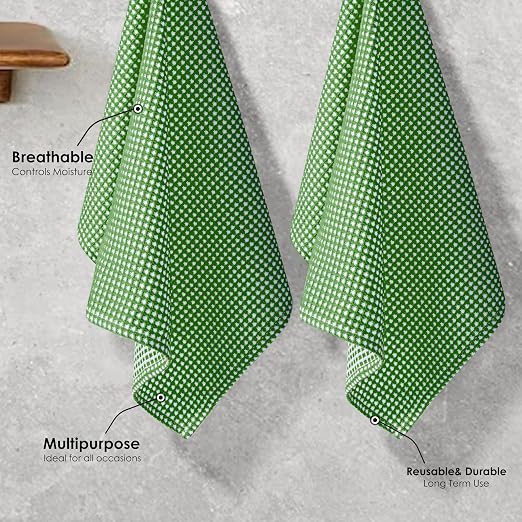 12 Pack Dual Tone Waffle Weave Dish Cloth, 12x12 Inches, 100% Cotton Dishcloth Set, Super Absorbent, Quick Drying, Soft Hand Towels for Cleaning, Washing, Durable, Mint Green