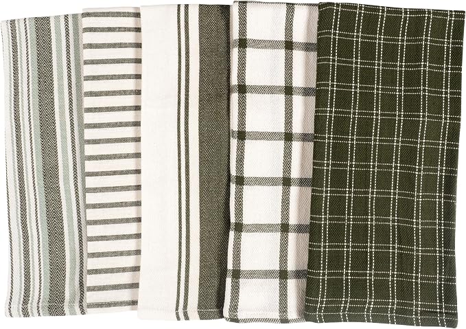 KAF Home Assorted Flat Kitchen Towels - Set of 10, 18 x 28 Inch (Olive)