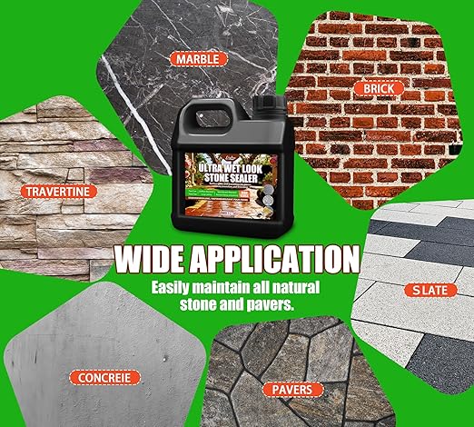 Wet Look Stone Sealer - 64oz Ultra Gloss Paver Sealer Stone Color Enhancer Concrete Sealer with Long-Lasting Gloss Protection, Stain Proof for Interior and Exterior Slate, Driveway, Floor, Standstone
