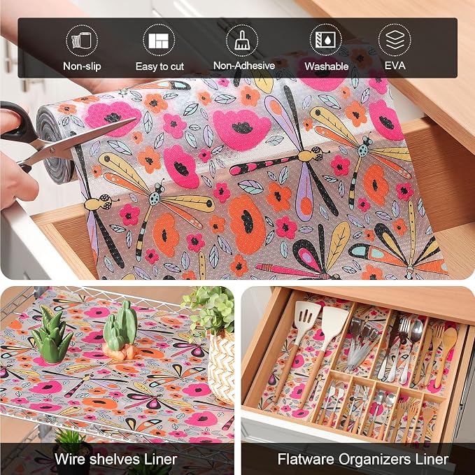 Cooyes Shelf Liner – Non-Slip Cabinet & Drawer Liner for Kitchen – Non-Adhesive Waterproof Shelf Paper with Modern Pattern – Durable EVA Cabinet Mat – Easy to Cut (Amethyst,11.8" W x 118" L)