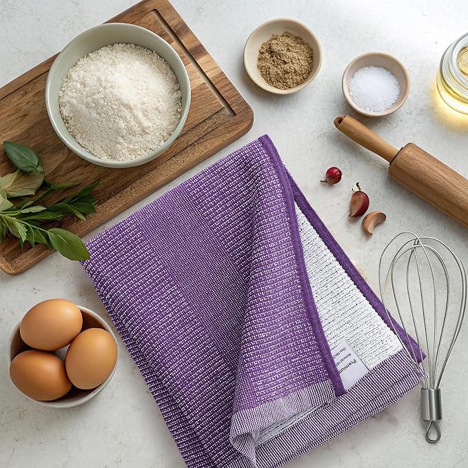 Mordimy Premium Kitchen Towels 8 Pack (18 x 28 Inches, Purple), Large Cotton Kitchen Hand Towel, Flat & Terry Dish Towels for Drying Dishes, Super Absorbent Tea Dishtowels Set with Hanging Loop