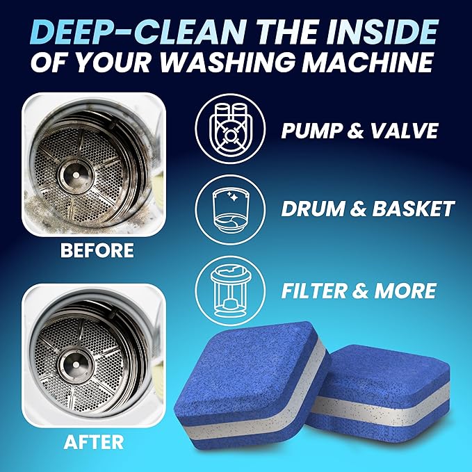 Washer & Dishwasher Cleaner Tablets - 2-in-1 Deep Cleaning for Pet Owners - Remove Pet Hair, Smells & Hard Water Build-Up - HE & Septic Safe - Scented Descaler Pods with Citric Acid - 28 Tabs, Citrus
