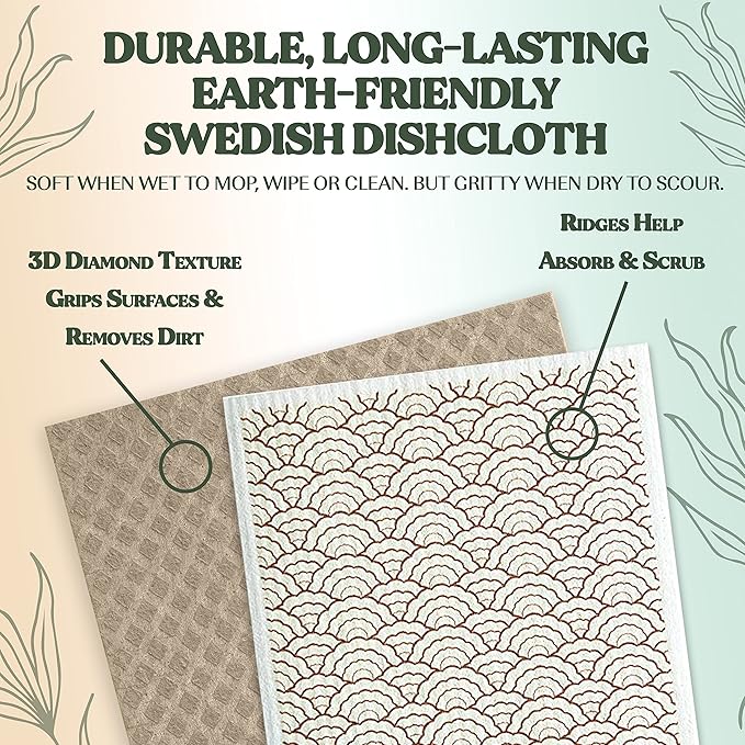 FEBU Swedish Dishcloth Bundle | Set of 3 Packs | Swedish Dishcloths for Kitchen | 5 Pack Reusable Paper Towels Washable