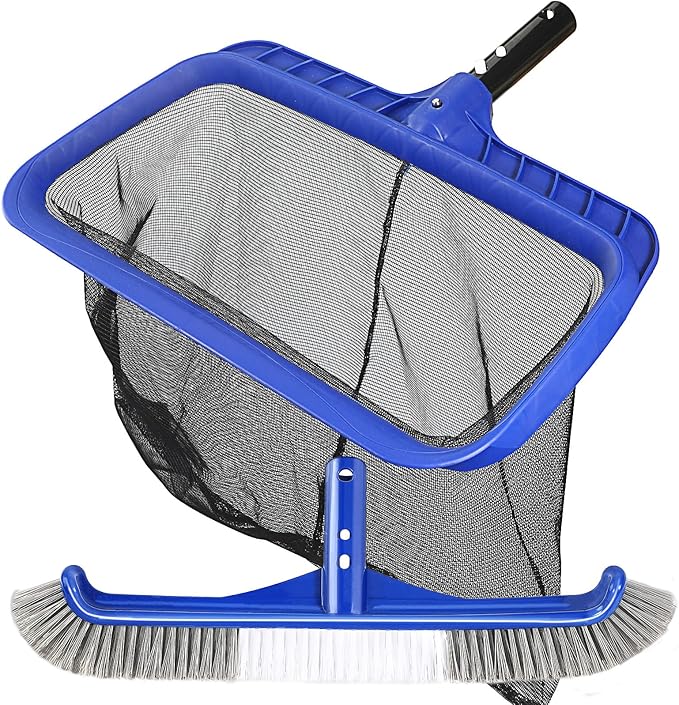 17.5" Heavy Duty Aluminum Back Brush Head,Pool Brush Head & Fine Mesh Pool Skimmer Kit
